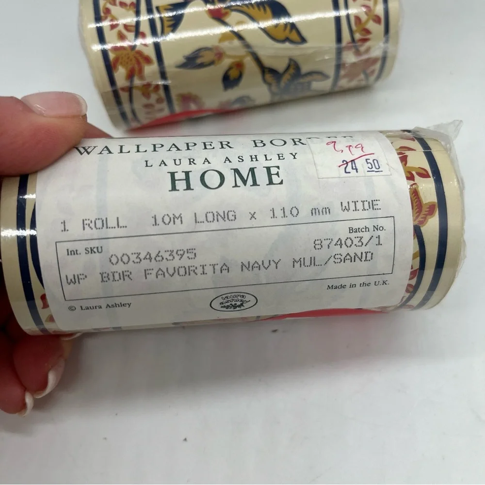 Vintage Laura Ashley Home Wallpaper Border Favorita Navy 3 Rolls NEW
